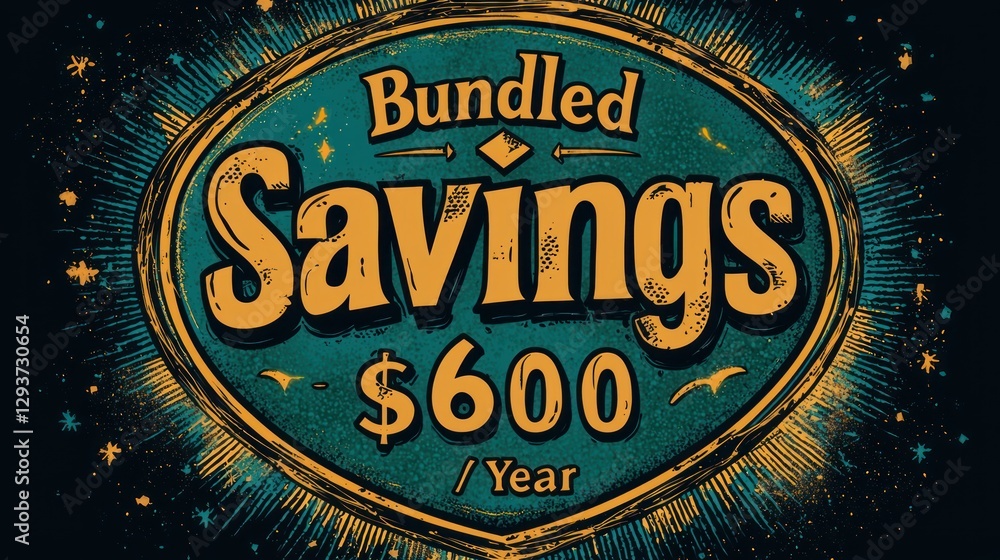 Fototapeta premium Bundled Savings Sign with Bright Colors and Vintage Style Design