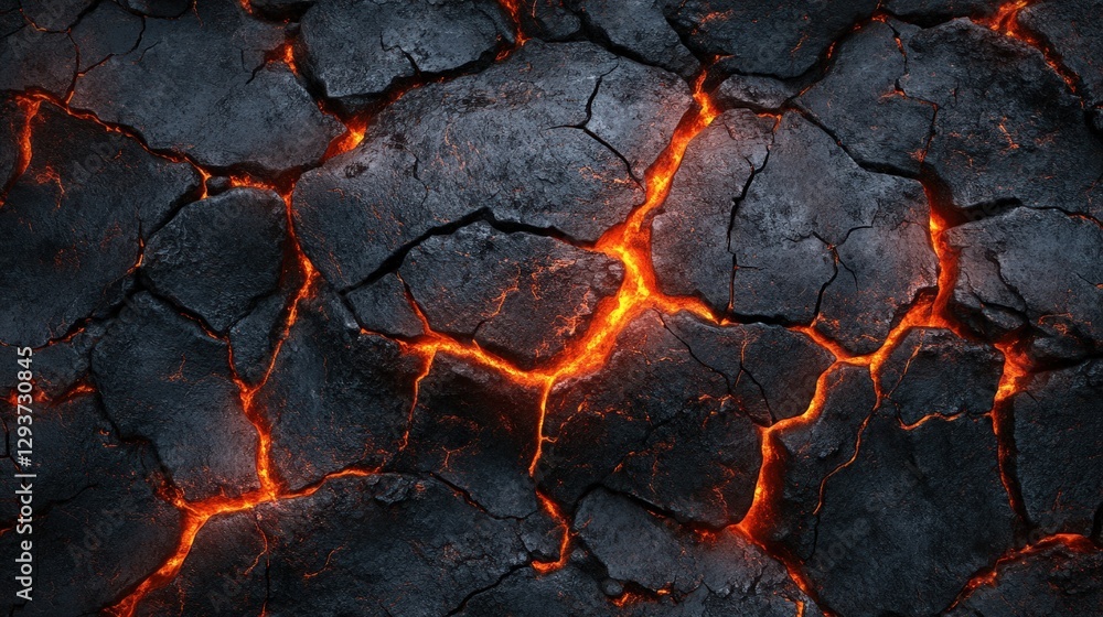 Cracked lava rock with glowing red molten crevices