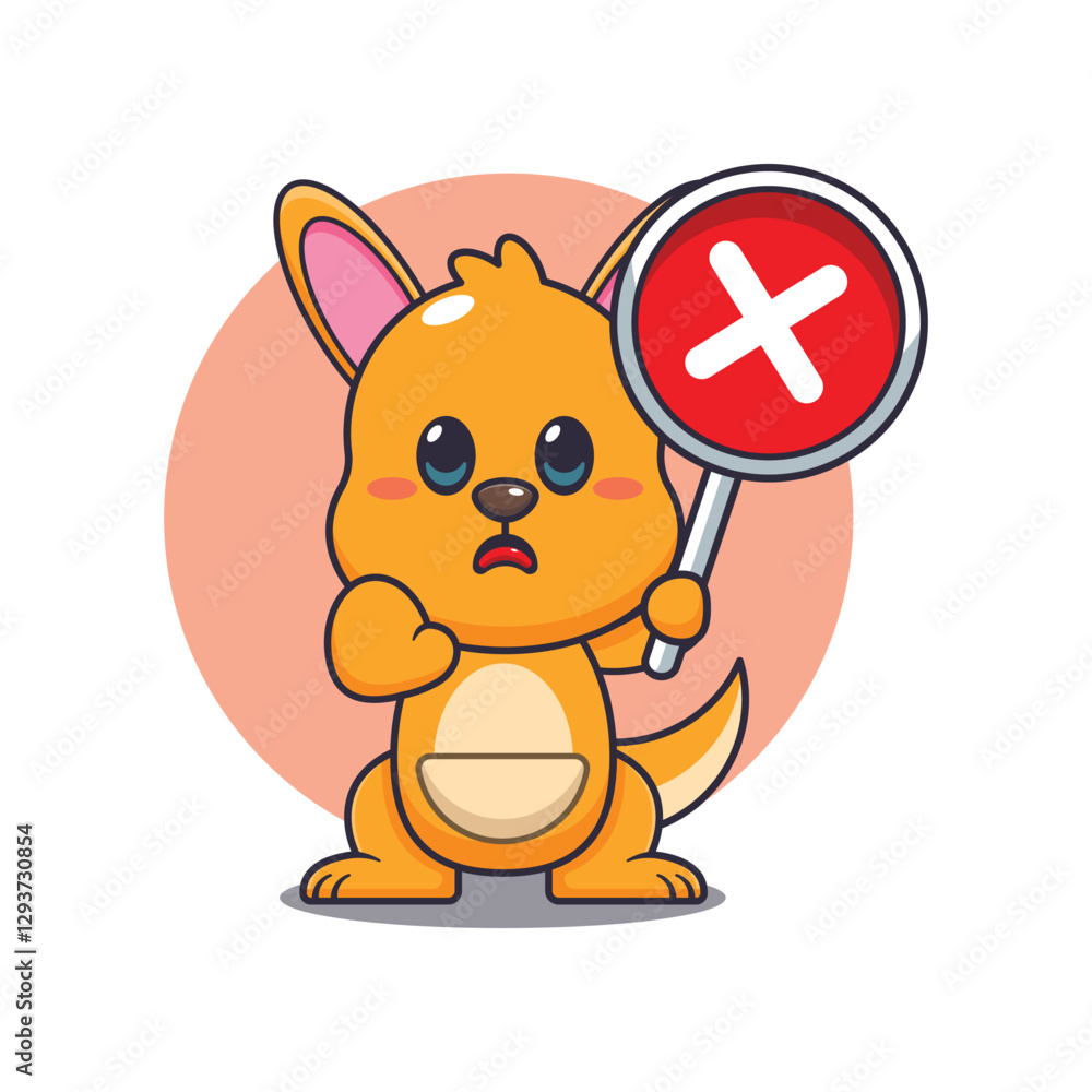 Fototapeta premium Kangaroo cartoon vector illustration with wrong sign.