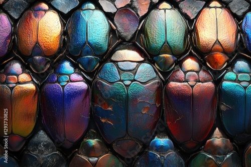 Iridescent scales with purple and blue reflections
