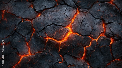 Obraz na płótnie Cracked lava rock with glowing red molten crevices w salonie