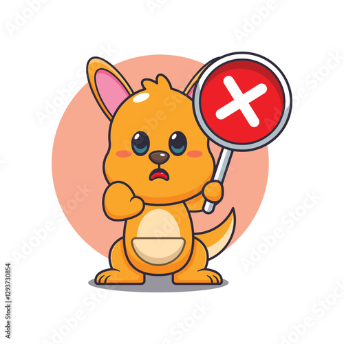 Kangaroo cartoon vector illustration with wrong sign.