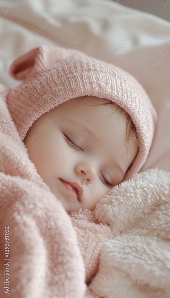 Sweet Baby Asleep in Pink Blanket and Cozy Knit Hat Sweet Baby Asleep in Pink Blanket and Cozy Knit Hat