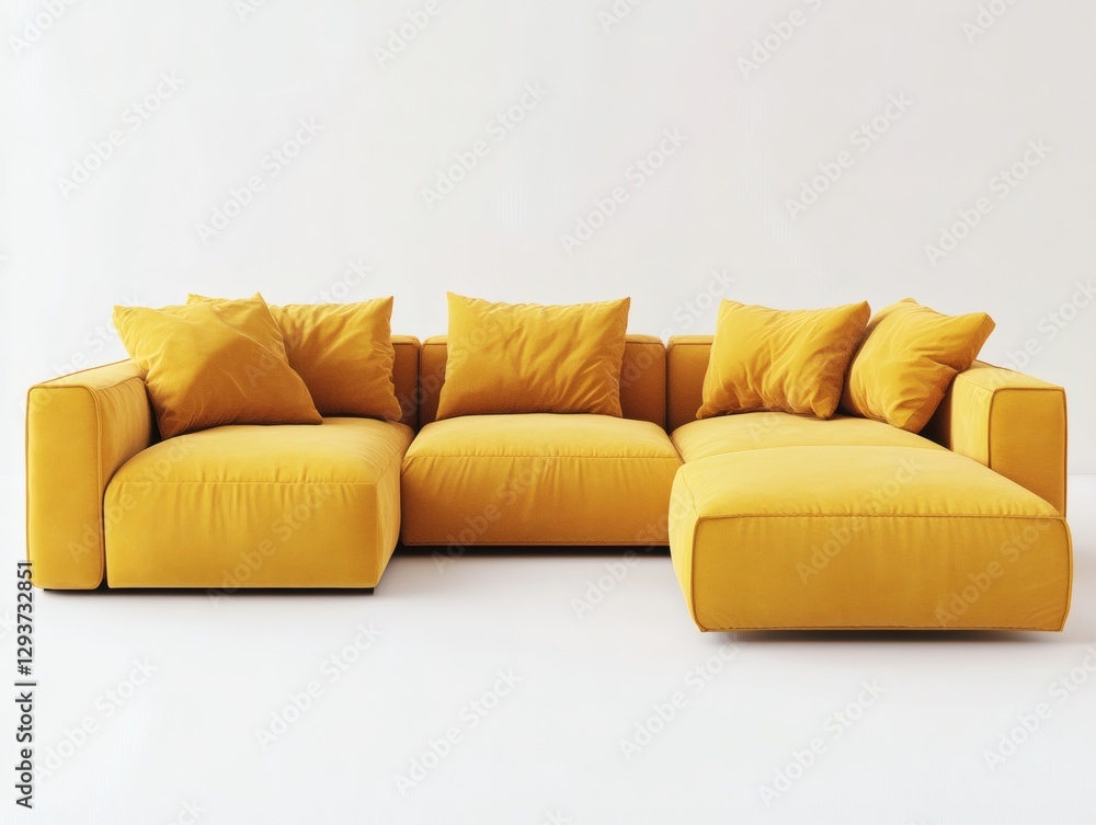 Fototapeta premium Modern Yellow Sectional Sofa in a Minimalist Interior 