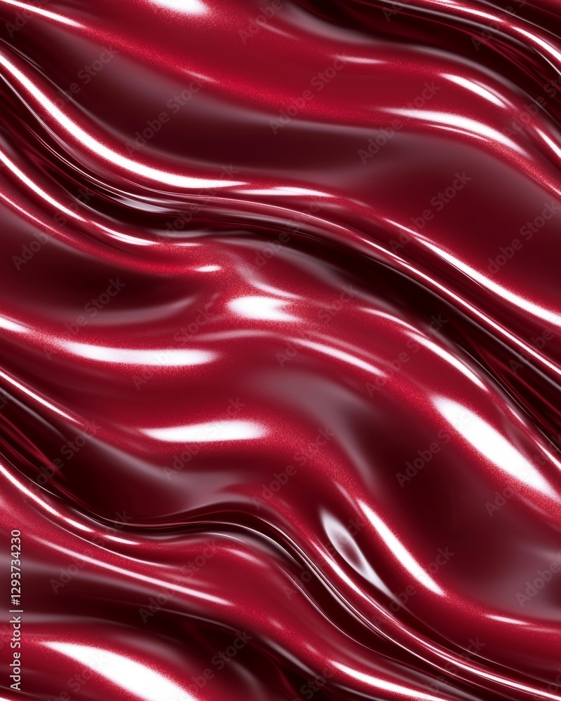 Obraz premium Seamless High-Gloss Abstract Red Metallic Surface with Curved Wave Reflections.