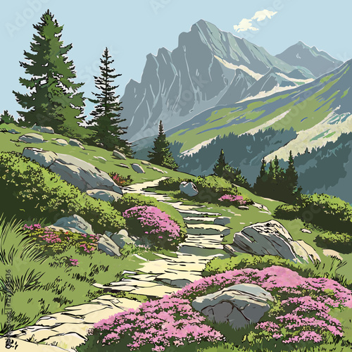  A stunning Alpine rock garden featuring natural stone, hardy plants, and mountain-inspired landscape design.