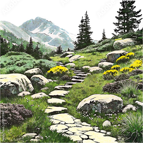 A stunning Alpine rock garden featuring natural stone, hardy plants, and mountain-inspired landscape design.