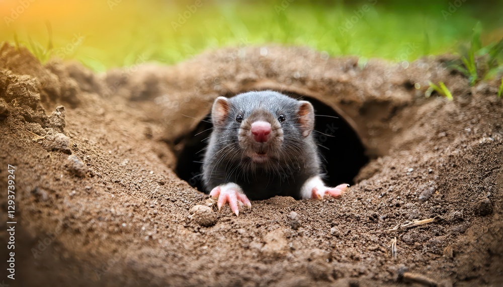 Adorable Mole Emerges from Earthy Tunnel, Snapshot of Woodland Creatures Curious Peekaboo Moment in a Dappled LightFilled Forest. Adorable Mole Emerges from Earthy Tunnel, Snapshot of Woodland Creatures Curious Peekaboo Moment in a Dappled LightFilled Forest.