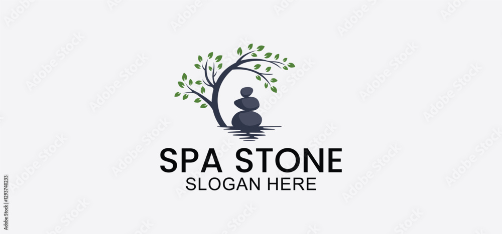 Obraz premium natural stone vector logo, smooth stone logo template designed for spa, fitness, beauty salon and meditation symbol design with modern minimalist, elegant and clean style