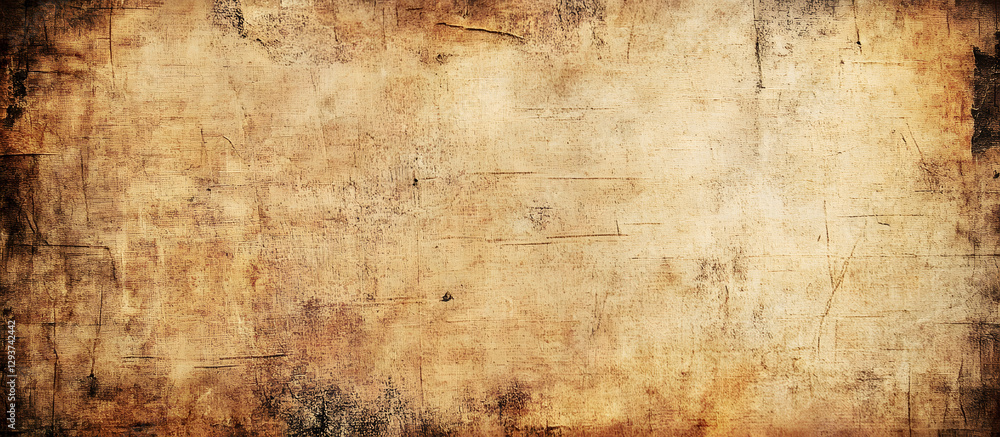 Fototapeta premium Vintage and aged paper showcasing a weathered surface with stains and scratches, suitable for a background with copy space image.