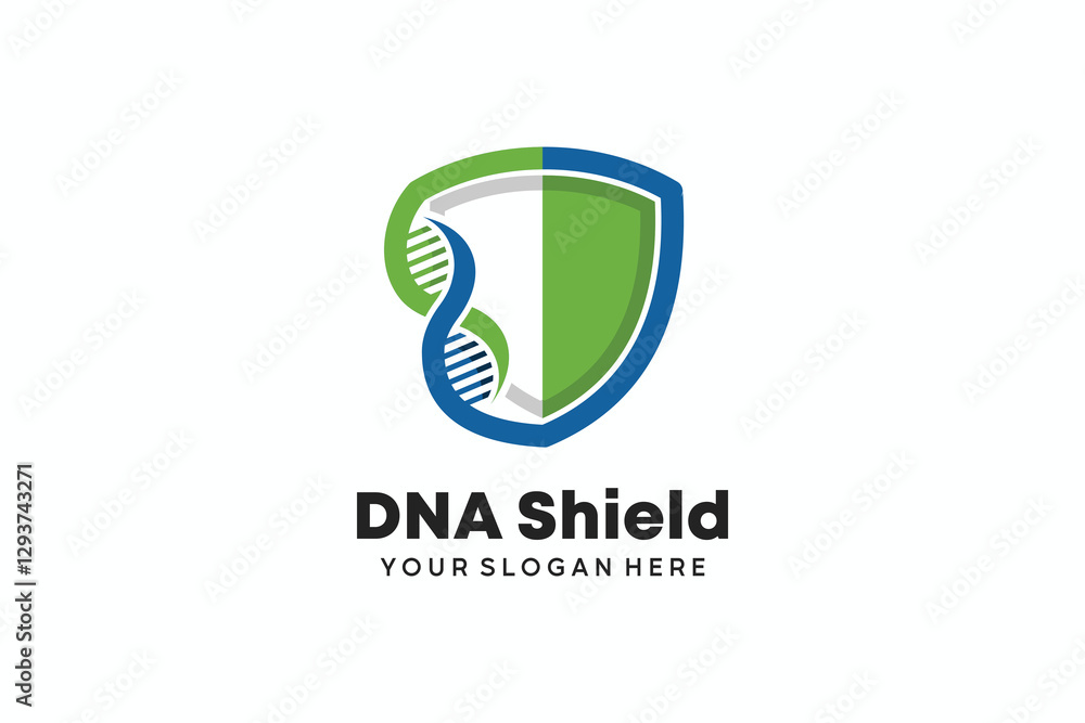 DNA logo design with a combination of shield icon symbols DNA logo design with a combination of shield icon symbols