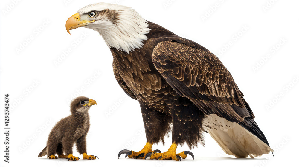 Obraz premium Eagle and little eaglet, isolated on a white background