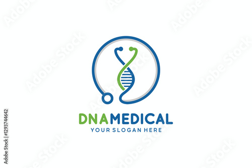 Vector illustration of dna logo design with a combination of stethoscope icons in a circle