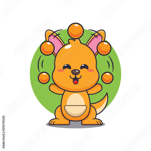 Kangaroo cartoon vector illustration circus attraction with balls.