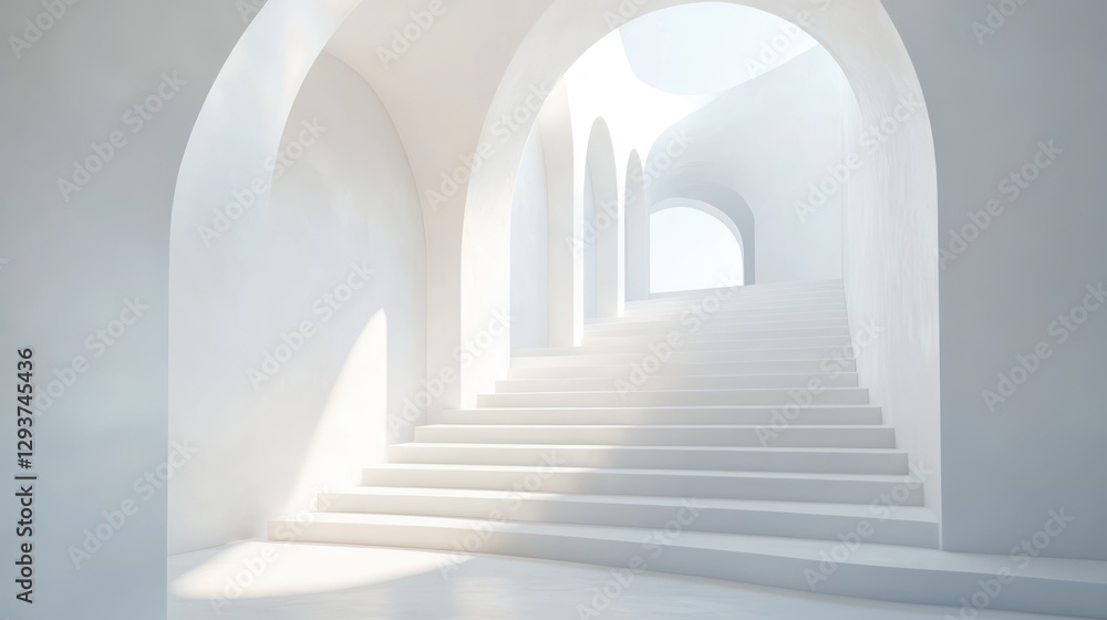 Obraz premium Abstract white architectural stairway leading to light