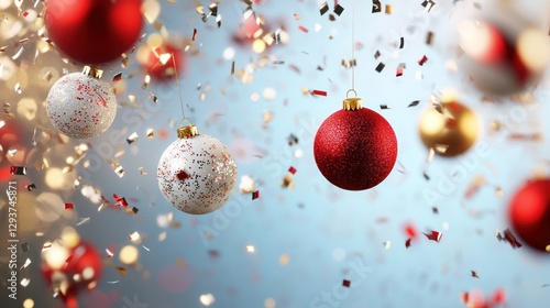 Festive orbs, confetti, winter celebration