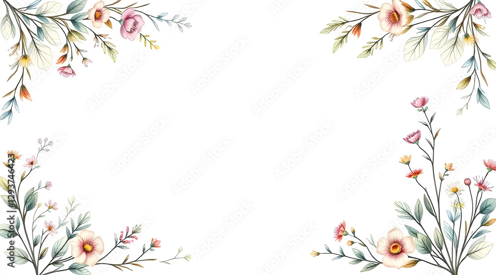 Botanical Wedding Invitation Border with Elegant Florals Botanical Wedding Invitation Border with Elegant Florals