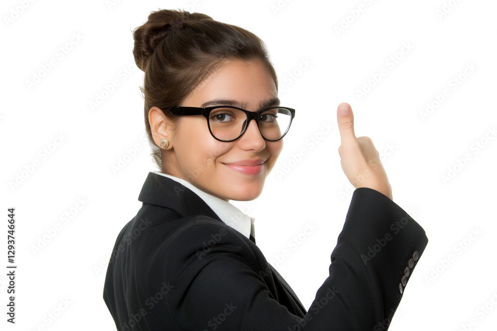 Young Latina sales rep holding thumbs-up isolated on transparent white background Young Latina sales rep holding thumbs-up isolated on transparent white background