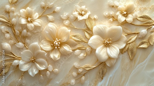 A close-up view of a delicate white and gold flower resting gracefully on a soft white cloth, showcasing intricate details and elegant colors.