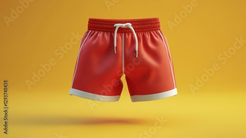 Minimalist 3D Illustration of Isolated Boxing Shorts on Yellow Background photo