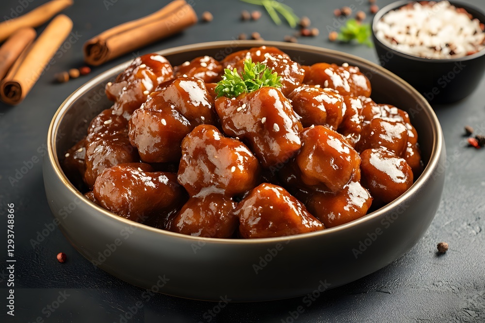 Delicious Glazed Meatballs in Bowl Asian Food