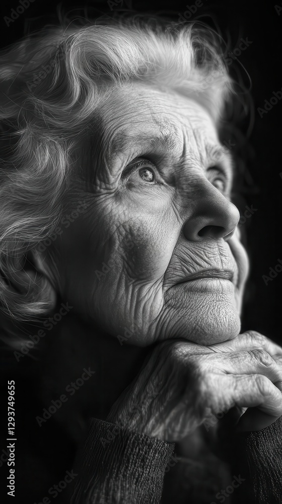 Black and white portrait of an elderly woman in a contemplative moment, Monochrome, Classic, Soft lighting Black and white portrait of an elderly woman in a contemplative moment, Monochrome, Classic, Soft lighting