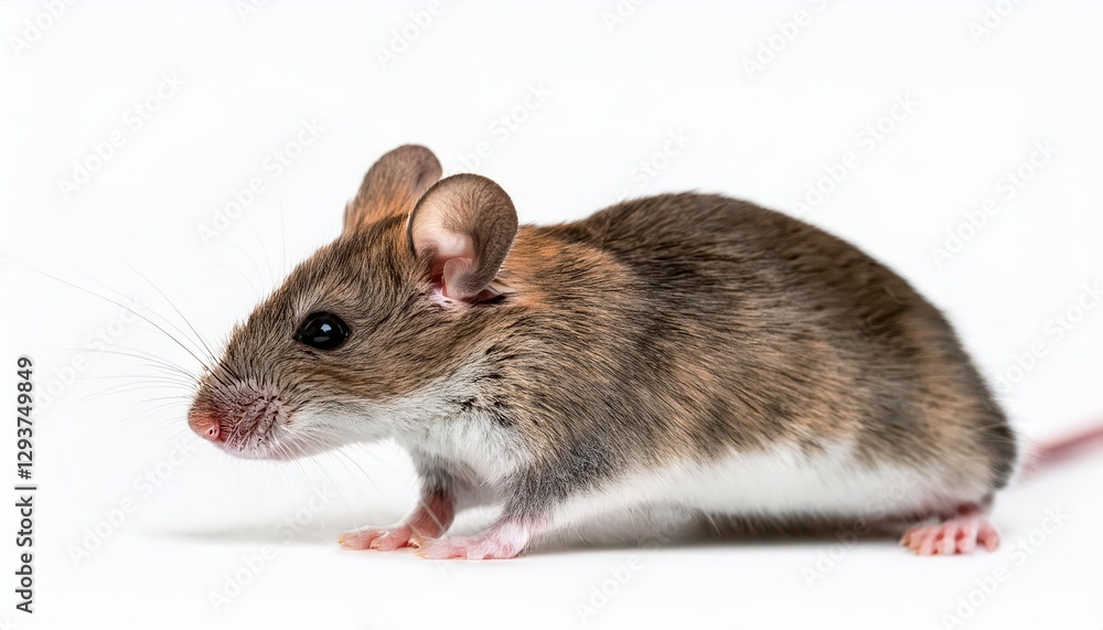 Striking White Contrast A Single Mouse against Pure White Background, Showcasing Detailed Fur Textures and Energetic Eyes Striking White Contrast A Single Mouse against Pure White Background, Showcasing Detailed Fur Textures and Energetic Eyes