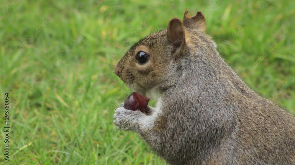 Grey Squirrel Close Up Eating A Grape Daytime Borehamwood Hertfordshire UK Grey Squirrel Close Up Eating A Grape Daytime Borehamwood Hertfordshire UK