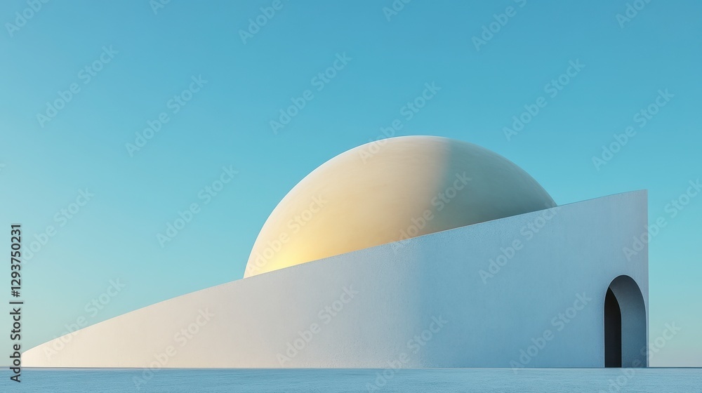 Modern Minimalist Architectural Dome Pale Yellow and White Structure Under a Clear Blue Sky Modern Minimalist Architectural Dome Pale Yellow and White Structure Under a Clear Blue Sky