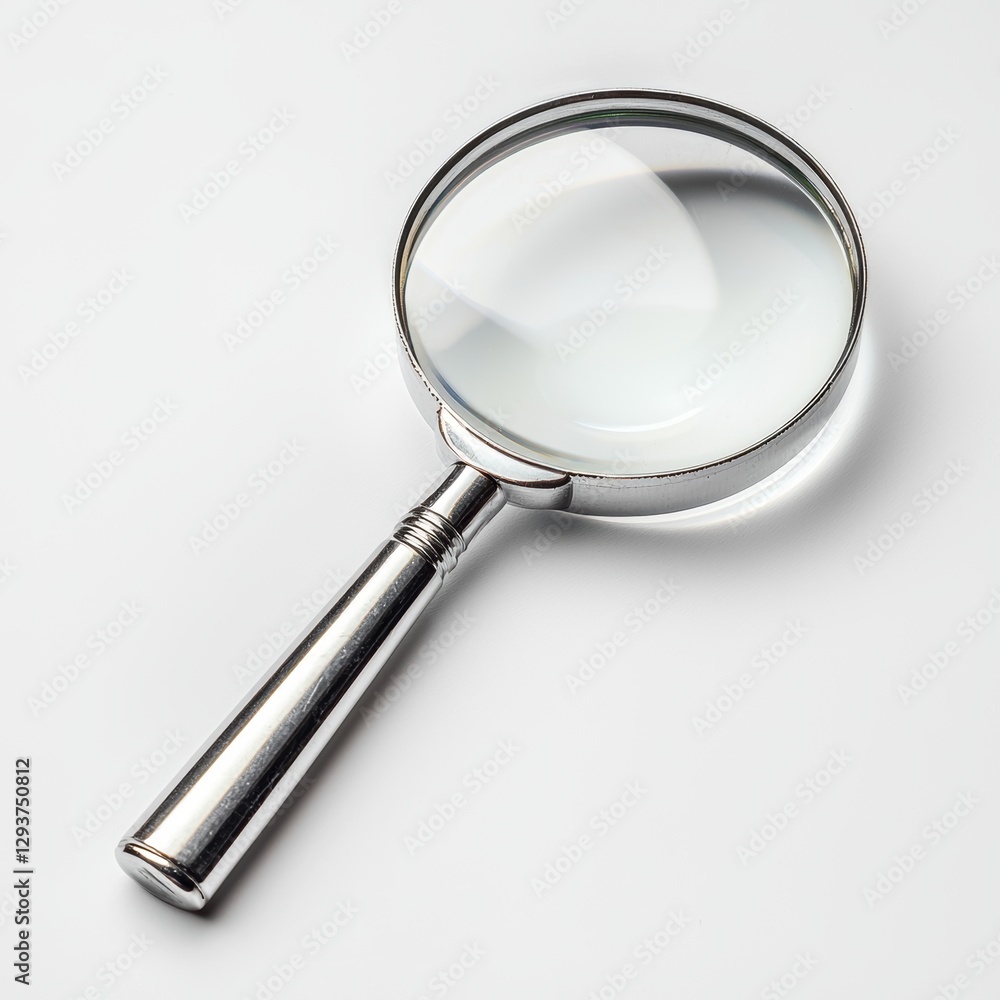 A magnifying glass is shown in focus on a white background. Generative AI A magnifying glass is shown in focus on a white background. Generative AI