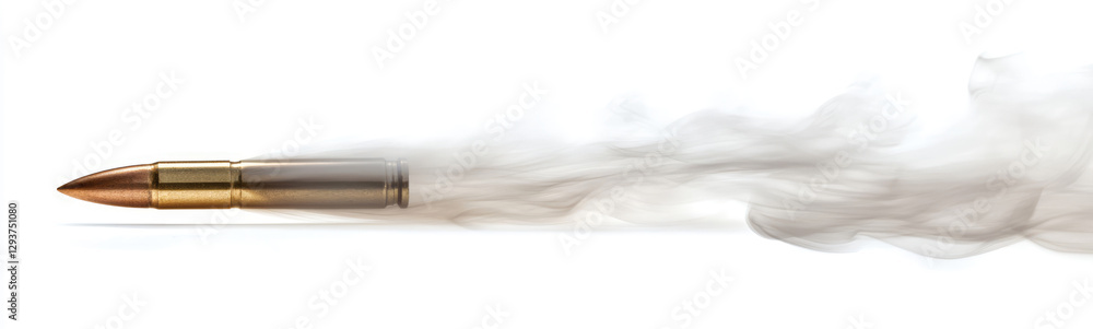 Obraz premium Bullet in motion leaving a trail of smoke, isolated on a white background