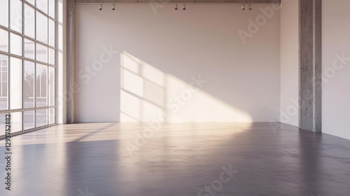 Fototapeta Naklejka Na Ścianę i Meble -  A large, empty room with a window and a white wall. Generative AI