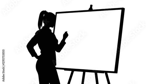 Silhouette of a woman drawing on a blank canvas