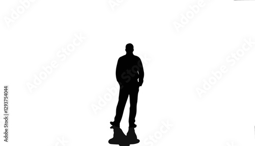 Silhouette of a standing man against a white background