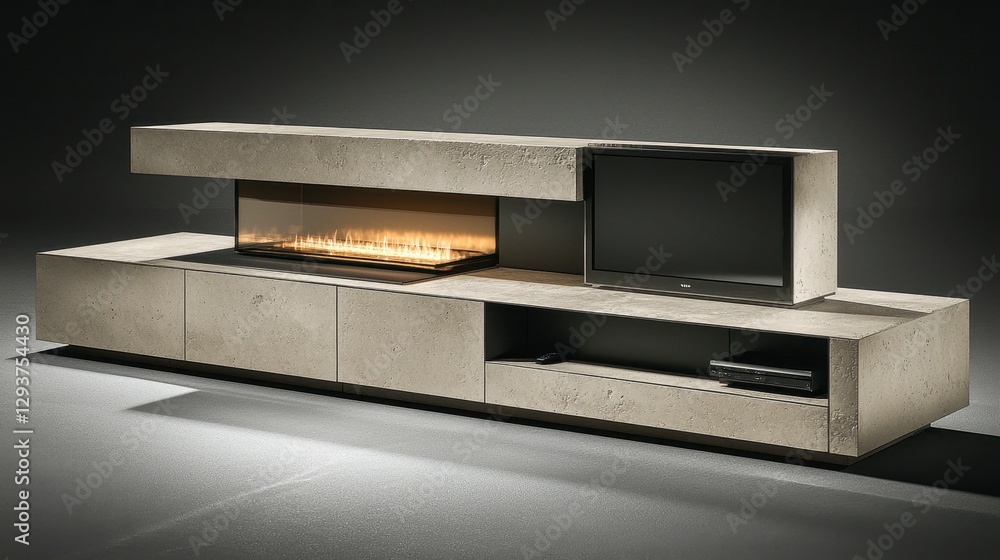 Fototapeta premium Modern Concrete TV Stand with Fireplace