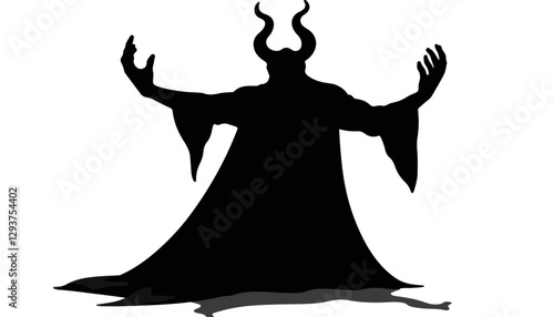 Silhouette of a horned figure with outstretched arms