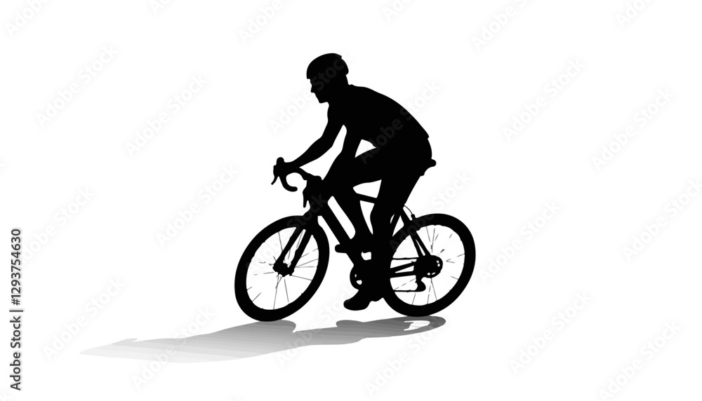 Obraz premium Silhouetted cyclist riding on a plain background