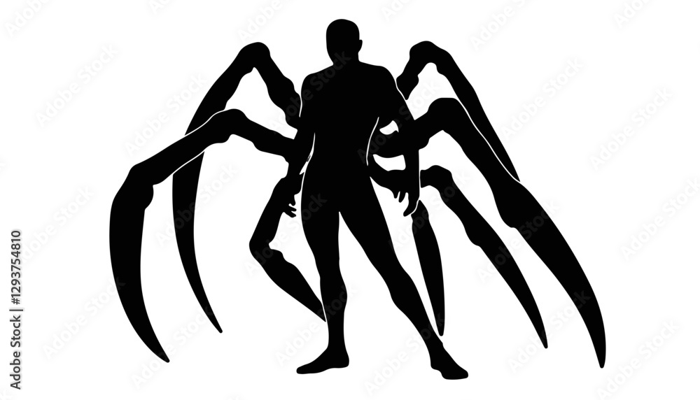 Silhouette of a humanoid figure with spider legs Silhouette of a humanoid figure with spider legs
