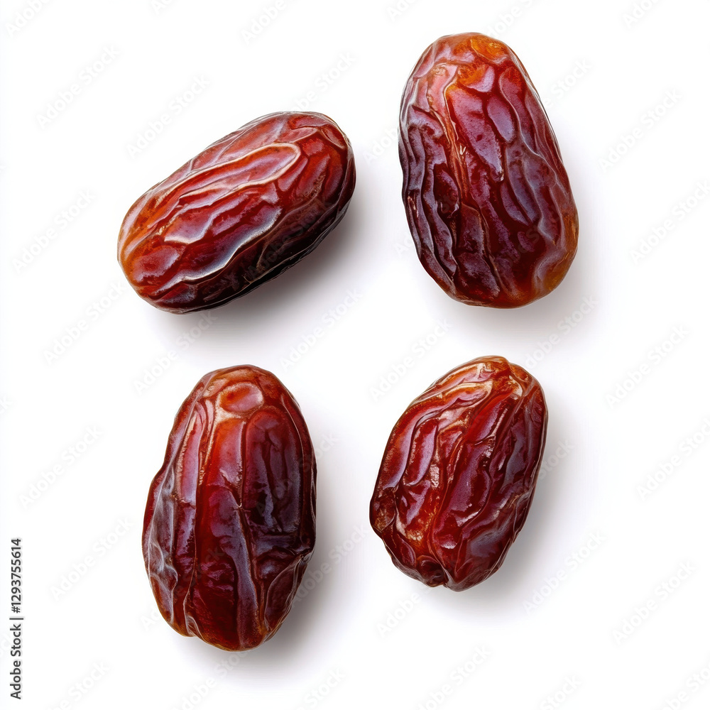 Fresh dates on white background, showcasing their rich brown color and unique texture. These sweet fruits are often enjoyed as healthy snack or used in various dishes Fresh dates on white background, showcasing their rich brown color and unique texture. These sweet fruits are often enjoyed as healthy snack or used in various dishes