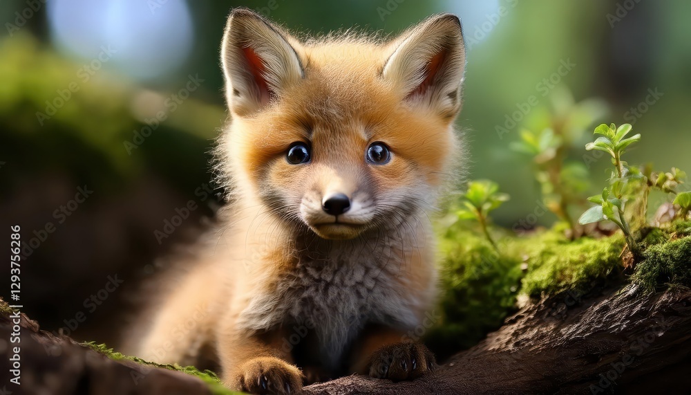 Obraz premium Newborn Red Fox Frolicking in a Snowy Winter Wonderland, Capturing the Innocence and Joy of a Fresh Beginning under Twinkling Stars.