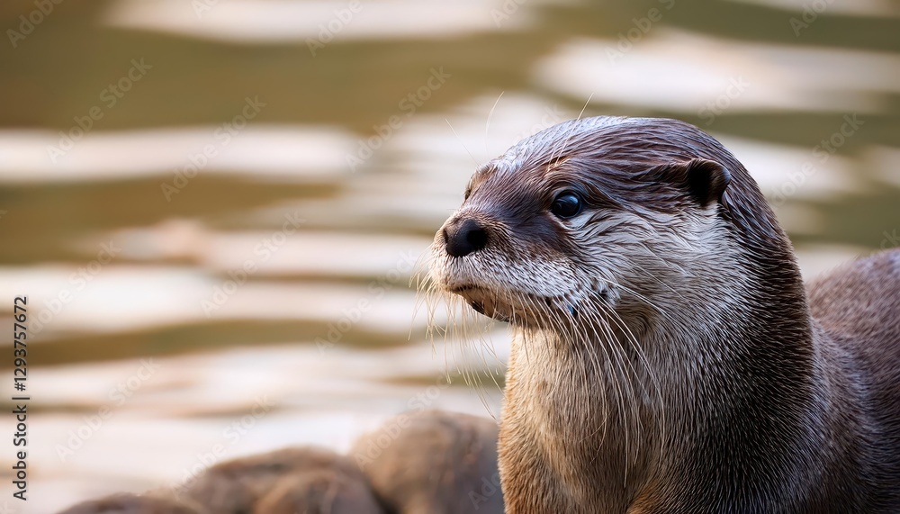 North American River Otter Lontra canadensis Portrait with Soft Defocused Background Witnessing Majestic Wildlife in a Serene Forest Environment North American River Otter Lontra canadensis Portrait with Soft Defocused Background Witnessing Majestic Wildlife in a Serene Forest Environment