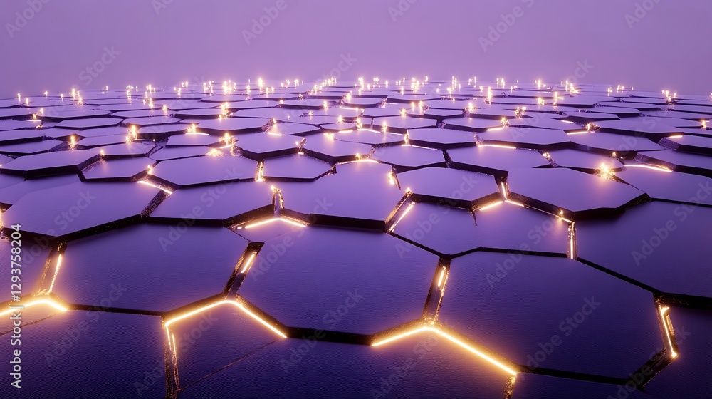 Obraz premium Abstract Hexagonal Surface with Glowing Fractures