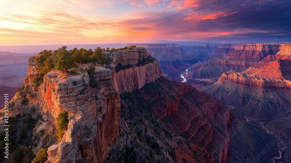 Fototapeta premium Majestic Grand Canyon vista revealing layered rock intricacies and majestic peaks, bathed in natural light
