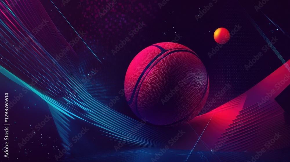 The Enigmatic Sphere: A Basketball Resting Amidst a Glimmering, Otherworldly Landscape of Light and Shadow The Enigmatic Sphere: A Basketball Resting Amidst a Glimmering, Otherworldly Landscape of Light and Shadow