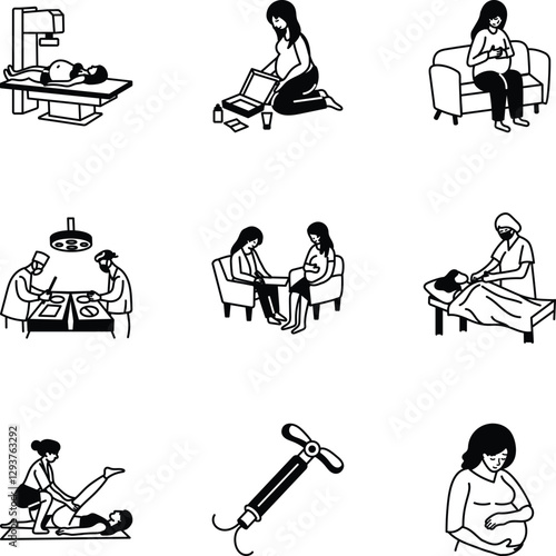 Bundle of Prenatal Care Doodle Icons
