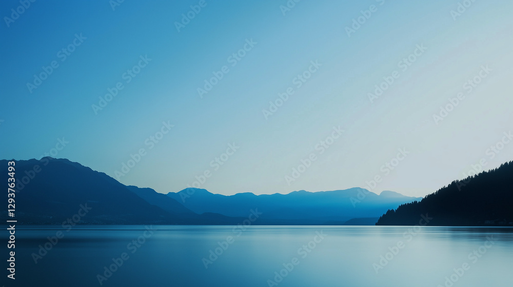 Serene Blue Mountain Lake Reflected In Calm Waters Serene Blue Mountain Lake Reflected In Calm Waters