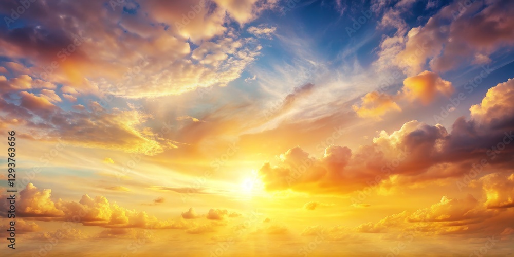 Obraz premium Breathtaking Sunrise Over Serene Cloudy Sky with Vibrant Colors