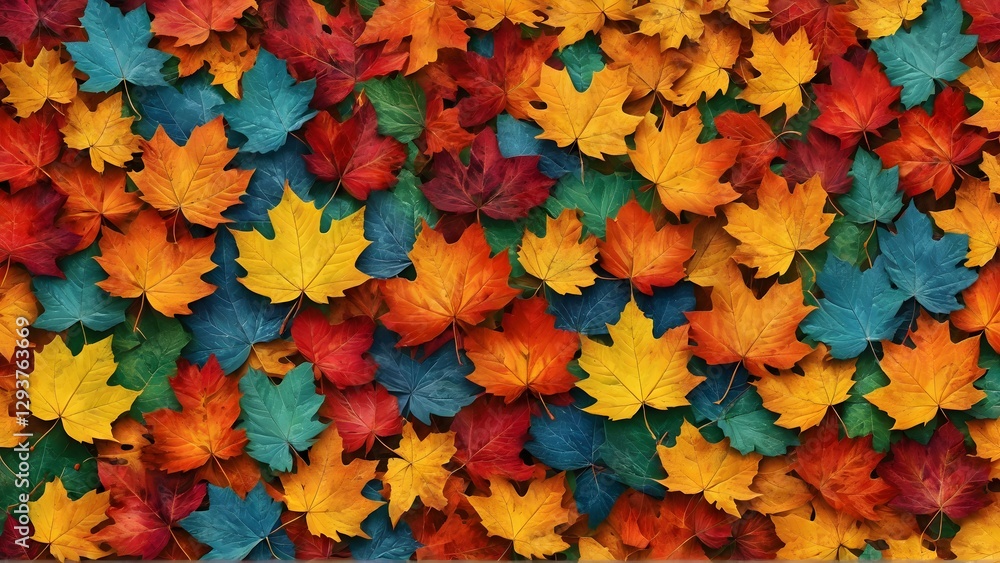 Colorful Autumn Leaves and Feathers in a Vibrant Floral Garden Colorful Autumn Leaves and Feathers in a Vibrant Floral Garden