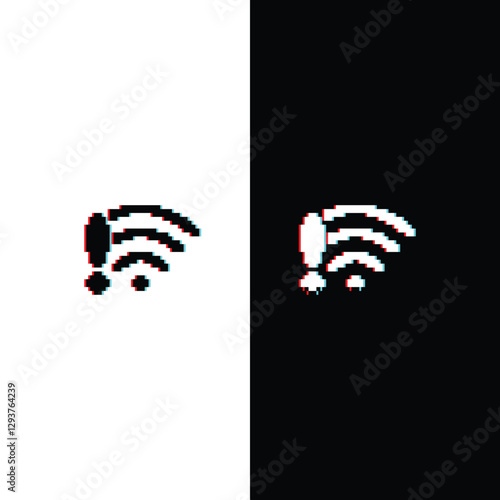 glitch effect no wi fi icon 8 bit, pixel art icon  for game  logo. 