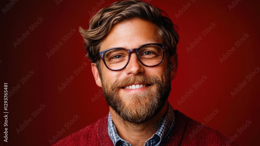 Fototapeta premium Confident and passionate teacher, smiling at the camera, formal yet approachable, high-resolution